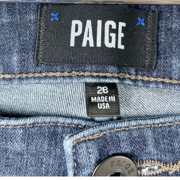 𝅺PAIGE Croft Dark Distressed Wash Skinny Stretch Jeans Size 28 - Picture 6 of 10